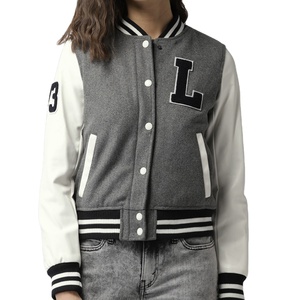 Chaquetas Varsity Casuales Transpirables para Mujer, con Logotipo Personalizado, Relleno de Algodón, Cuello Alto, Estilo Vintage, Teñidas, en Oferta - Product Image 1