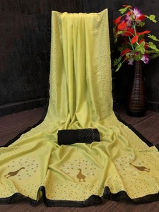 Sarees Seda Fiesta Desgaste Indio Último Diseñador Mujeres Desgaste Sari con Blusa Japón Satén Crape Seda Telas Suaves Impresión Digital Sari Prenda - Product Image 3