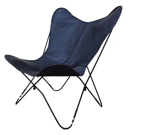 Silla relajante de mariposa retro, sillón reclinable de jardín, cubierta de cuero negro, cómoda