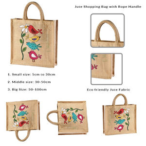 Sac fourre-tout en jute pliable personnalisé avec logo écologique en gros, sac de shopping en toile de jute naturelle recyclable - Product Image 3