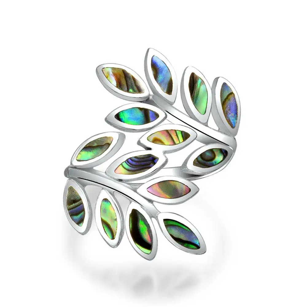Natural Rainbow Leaf Shell 925 Sterling Silver Ring For Women Anniversary Party