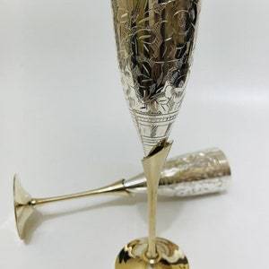 Luxury <b>Silver</b> Plated Goblet Glass Set Handcrafted Vintage Brass Wine Goblets Premium Wedding & Bridesmaid Gift Home Decorative - Product Image 2