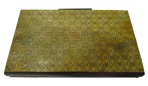 Fashionable Golden Finish Wood Clutch <b>Box</b> Purse Bags with <b>Canvas</b> Lining Chain Decoration Cover Closure 7 Inch Geometric Pattern - Product Image 3
