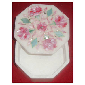 Superior octogonal mármol blanco único incrustaciones trabajo decoración rosa nácar personalizar joyero para regalos especiales - Product Image 1