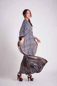 Robe longue d'été en rayonne avec encolure en V, Kaftan pour femme musulmane, manches longues, teinture par nouage, taille libre, tenue décontractée - Product Image 3