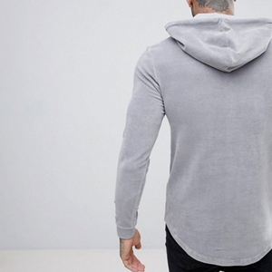 Sweat à capuche à manches longues pour hommes, vêtements de sport, en velours gris avec capuche/Muscle, avec ourlet incurvé, offre spéciale - Product Image 4