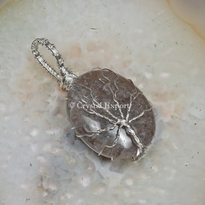 Colgantes de envoltura de alambre con forma de árbol de cuarzo ahumado de ágata Diseño único con estilo elegante - Product Image 1