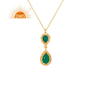 Topaz Green Onyx Gemstone Set Pendant New Designer 18k Gold Plated Silver Chain Necklace Jewelry Supplier Vintage Collection