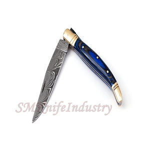 Couteau de poche pliant fait main de damas avec étui en cuir (smk1271), couteau multifonctionnel en acier, couteaux Sm de couleur bois - Product Image 5