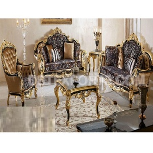 High Gloss Gold Finish <b>Sofa</b> Set for Home European <b>7</b> <b>Seater</b> Living Room Furniture Set Living Room Designer Hand Carved <b>Sofa</b> Set - Product Image 1