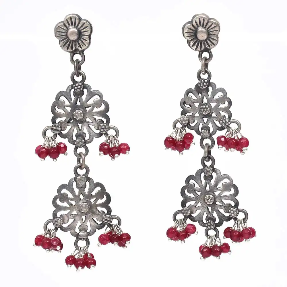 Handcrafted Premium Quality Silver Luxury Red Dangle Earrings Fashion Jewelry for Women and Girls on Cheap Price NSJ-1121