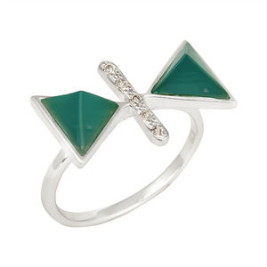 Designer Solid 925 Silver Women's <b>Ring</b> Wholesale Fine Jewelry Pyramid Triangle Green <b>Onyx</b> Gemstone Cut <b>Ring</b> Jewelry - Product Image 1