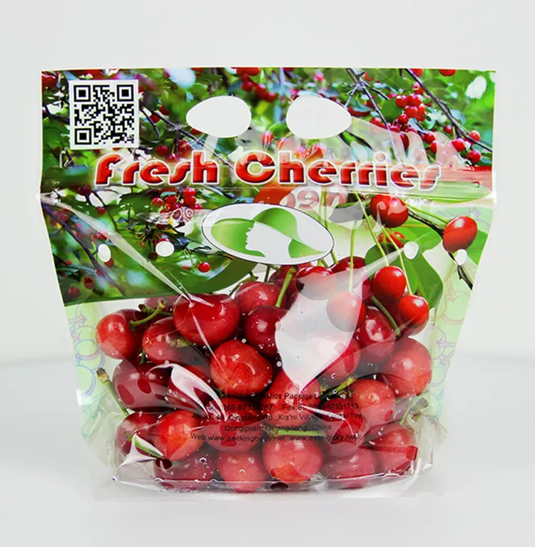 Cherry bags fresh fruit packaging bag vegetable anti-fog pouch slide zipper stand up pouch recycle package plastic bag