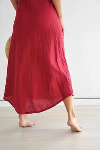 Toucher agréable attrayant Sexy rouge élégant dames robe en lin luxueux cadeau fonctionnel spécial femme Maxi robe - Product Image 5