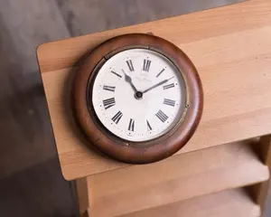 Round Wooden <b>Mechanical</b> Wall <b>Clock</b> With Roman Numerals Analog Traditional Style For Living Room - Product Image 1