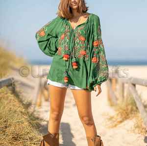 Blusa Elegante de Moda Ucraniana para Mujer, con Borlas Decorativas, Cuello con Lazo, Blusa Bordada de Clase, Top de Manga Larga para Mujer - Product Image 4