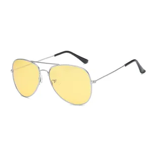 Men Women UV400 Polarized Yellow Tinted Lens Metal Sunglasses Night Vision Driving Glasses