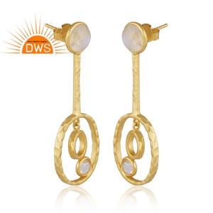 Pendiente colgante de piedra de luna de arcoíris Natural chapado en oro de 18 quilates de Plata de Ley 925 para mujer, joyería para mujer, regalo para ella - Product Image 2