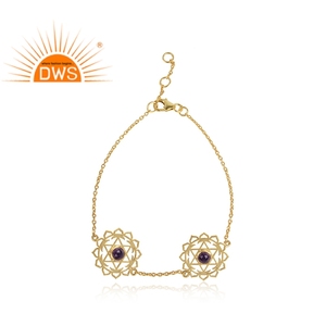 Natural Amethyst Gemstone <b>Bracelet</b> Jewelry Wholesaler <b>Chakra</b> Design Gold Plated Silver Jewelry Supplier - Product Image 2