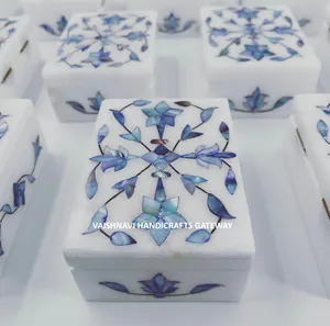 独特手工制作的顶级品质蓝色珍珠母镶嵌首饰盒，用于礼品用途