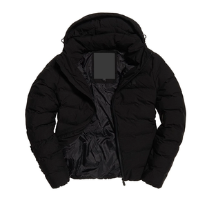 Veste bouffante en laine noire à manches longues pour hommes, avec fermeture éclair, tenue d'hiver décontractée intelligente avec col à capuche - Product Image 6