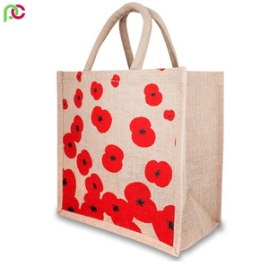 Bolsas de transporte de tela reutilizables ecológicas para mujer, bolso de mano de playa, bolsas de compras promocional laminadas, de yute con mango de Bambú - Product Image 4