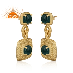 Latest Selling Textured Gold Silver Dangle <b>Drop</b> Earring Emerald Gemstone Earring Wholesale Silver Stud Earring - Product Image 2