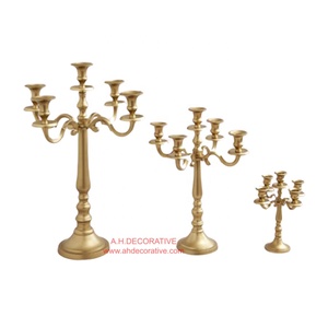 Candelabros de plata 5 velas decorativas de pie Metal alto boda candelabros hechos a mano para Decoración - Product Image 2
