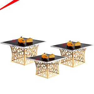 designer wedding banquet elevation stand food display stand gold plated stainless steel display food buffet table