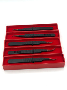 Pince à épiler en acier inoxydable à 45 degrés avec revêtement en poudre noire, pointe incurvée en or rose à 90 degrés, outils de beauté, vente en gros - Product Image 2