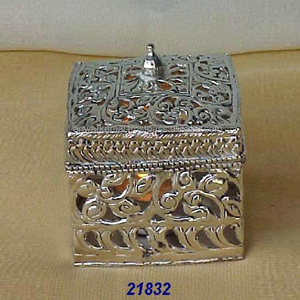 High Quality Silver Plated Square Shape Brass & Glass <b>Tealight</b> Jar - Product Image 2