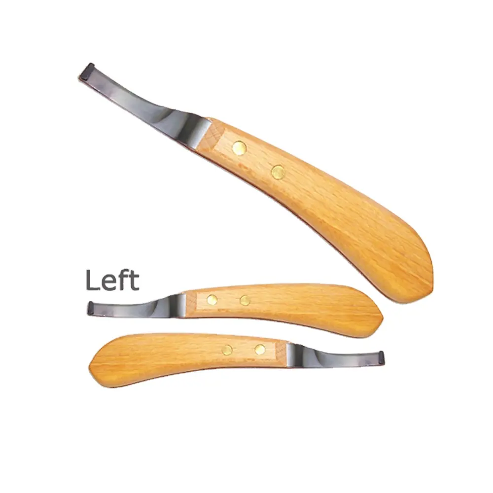 Hoof Knife Set Sharpener Right & Left Handed Double Edge Farrier Horses Goats Pick Trimming Knives With Wooden Handle