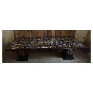 Indian Manufacture Black Marble Flower Design Inlay <b>Work</b> <b>Table</b> - Product Image 1