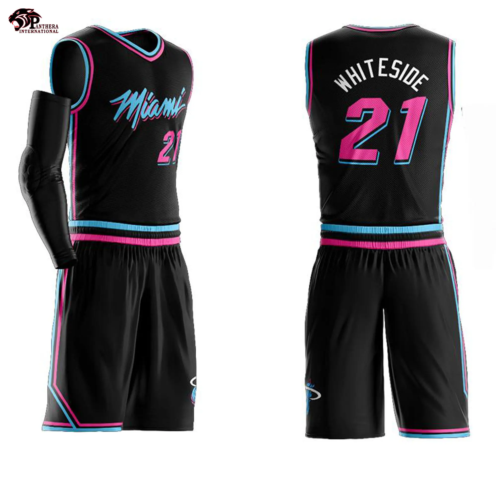 Uniforme de baloncesto para hombre y mujer, ropa deportiva personalizada con nombre y número, color negro, <span class=keywords><strong>rosa</strong></span> y azul, talla grande