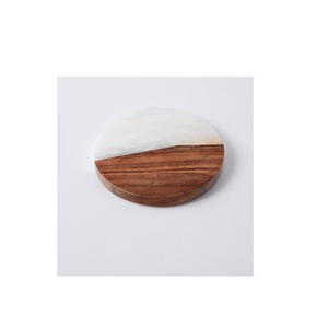 Wood and Marble Stone coaster Round Shape coaster <b>Christmas</b> Natural Real Wedding Wooden Cup Beer Marble Coasters for Selling - Product Image 4