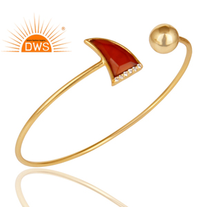White Zircon & Red Onyx Gemstone <b>Adjustable</b> Designer Sterling Silver Sleek Cuff <b>Bracelet</b> <b>Gold</b> Plated Silver Jewelry Wholesaler - Product Image 2