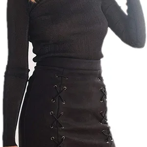 Fashion leather skirts woman Hot Sales Black Pleated