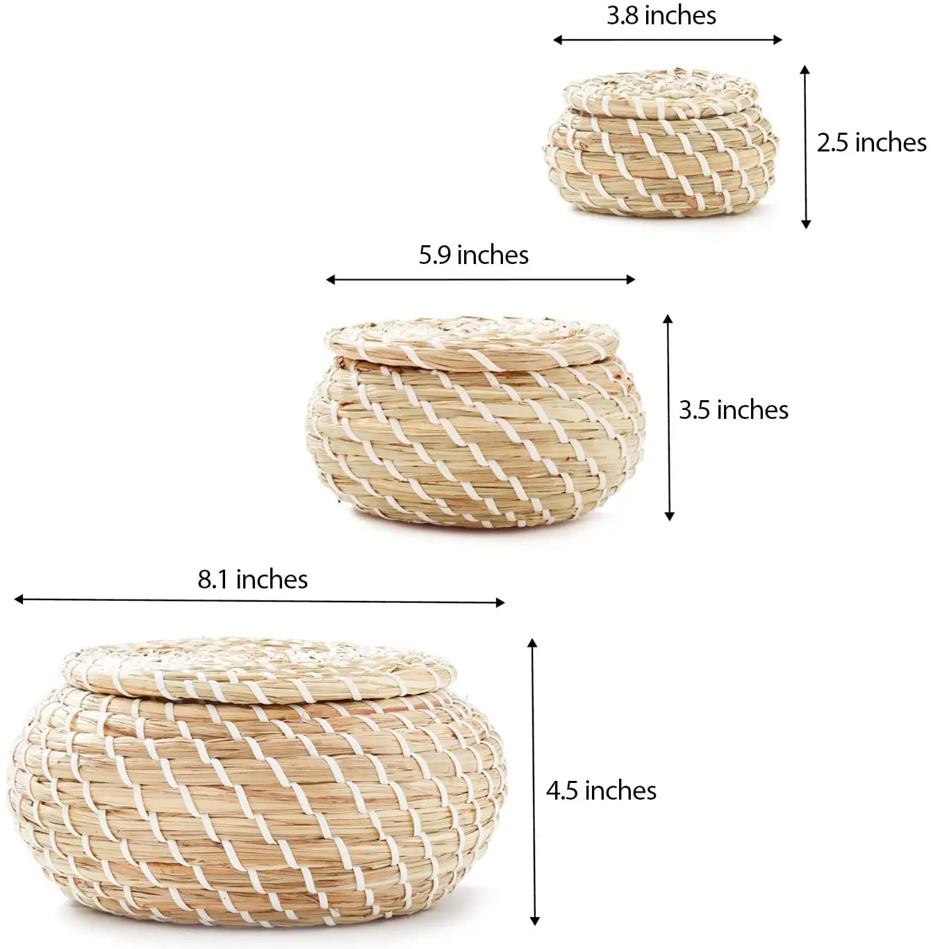 Set Of 3 New Collection Small Round Seagrass Baskets With Lid For Keys Small Towel Accessories Bathroom BedRoom Living Room