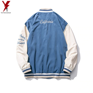 แจ็คเก็ตเบสบอลสำหรับผู้ชาย,เสื้อบอมเบอร์สไตล์นักบินแขนหนังแท้ทรงหลวมพิเศษปักลาย - Product Image 2