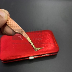 Sustainable L-Type Russian Volume Eyelash Extension <b>Tweezers</b> Peach Color Coated Stainless Steel Diamond Grip Fiber Eyelash - Product Image 2