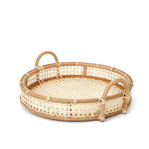 2021 new design High quality hand woven Natural Kitchen serving Storage round rattan tray