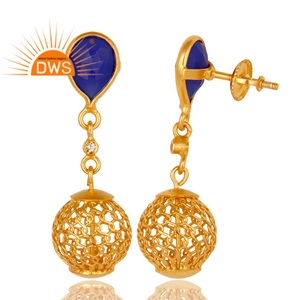 Pendientes de Topacio Blanco y Calcedonia, Chapados en Oro de 18k, Plata, Diseño Colgante, Proveedor de Joyería - Product Image 2