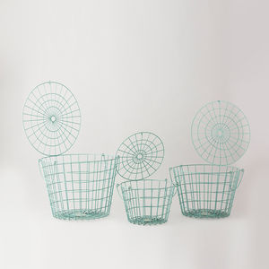 Vente en gros de panier à 3 fils en métal nordique vert pour le rangement, panier bleu mat de couleur meilleure vente - Product Image 2