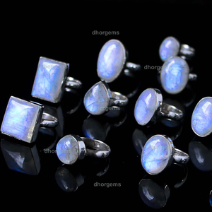 Colgante de Piedra Lunar de Fuego Azul, anillo de silicona para pene, 14k, juego de anillo de piedra lunar de oro, anillo de cristal de cabujón, Gema ajustable de plata 92,5 - Product Image 6