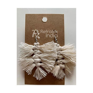 Pendientes de macramé de algodón hechos a mano, joyería de macramé - Product Image 1