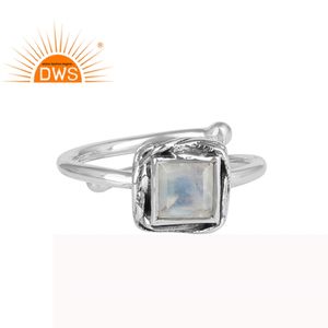 Anillo Ajustable Apilable de Plata de Ley 925 Oxidada con Piedra Lunar Arcoíris Natural, Joyería Unisex de Moda para Bodas, Venta al por Mayor - Product Image 1