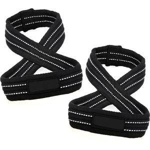 Nueva llegada personalizado de doble bucle correas de muñeca de neopreno figura 8 correas de elevación Deadlift rendimiento de alta resistencia gimnasio algodón Fitness - Product Image 1