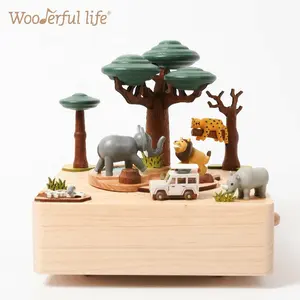 [1A] Wholesale Wooden Music Box African Safari Animal for Decoration