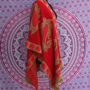 Hand Knitted Cashmere Shawl Indian Wool Stole Reversible Kashmiri Wrap