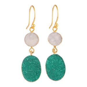 Stunning <b>collection</b> natural sugar druzy dangle earring brass gold plated double stone statement jewelry wedding gift for her - Product Image 1